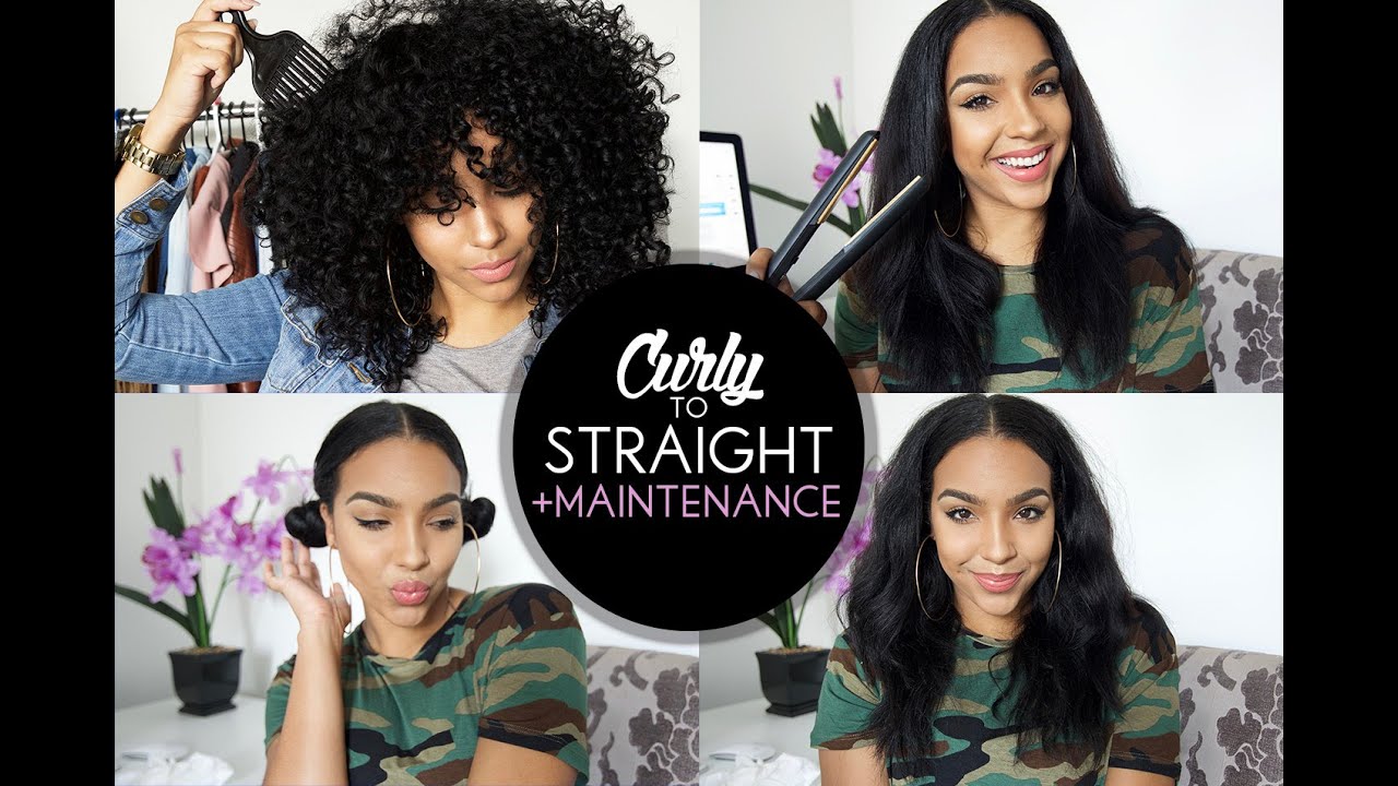 MINIMAL HEAT DAMAGE Curly to STRAIGHT Hair Tutorial + How to Maintain while Working Out