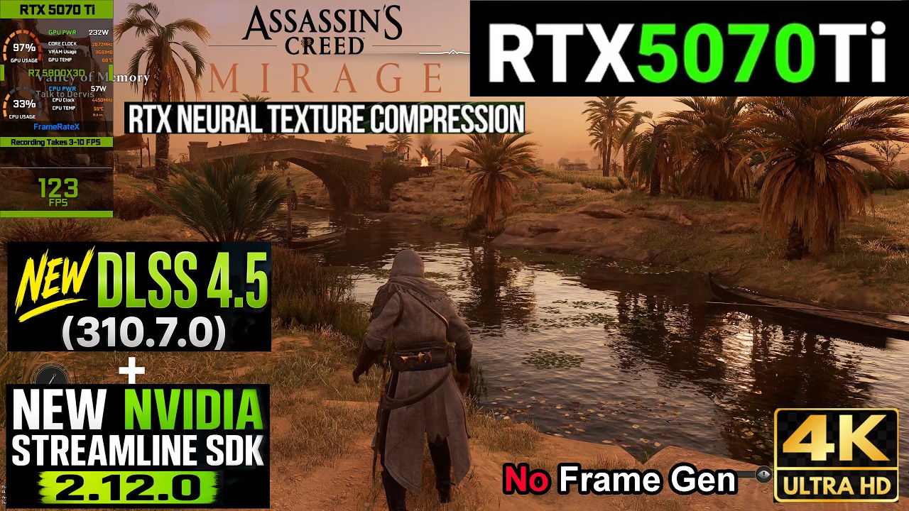 Assassin's Creed Mirage - New DLSS 310.7.0 + New Streamline SDK 2.12 | RTX NTC | RTX 5070 Ti