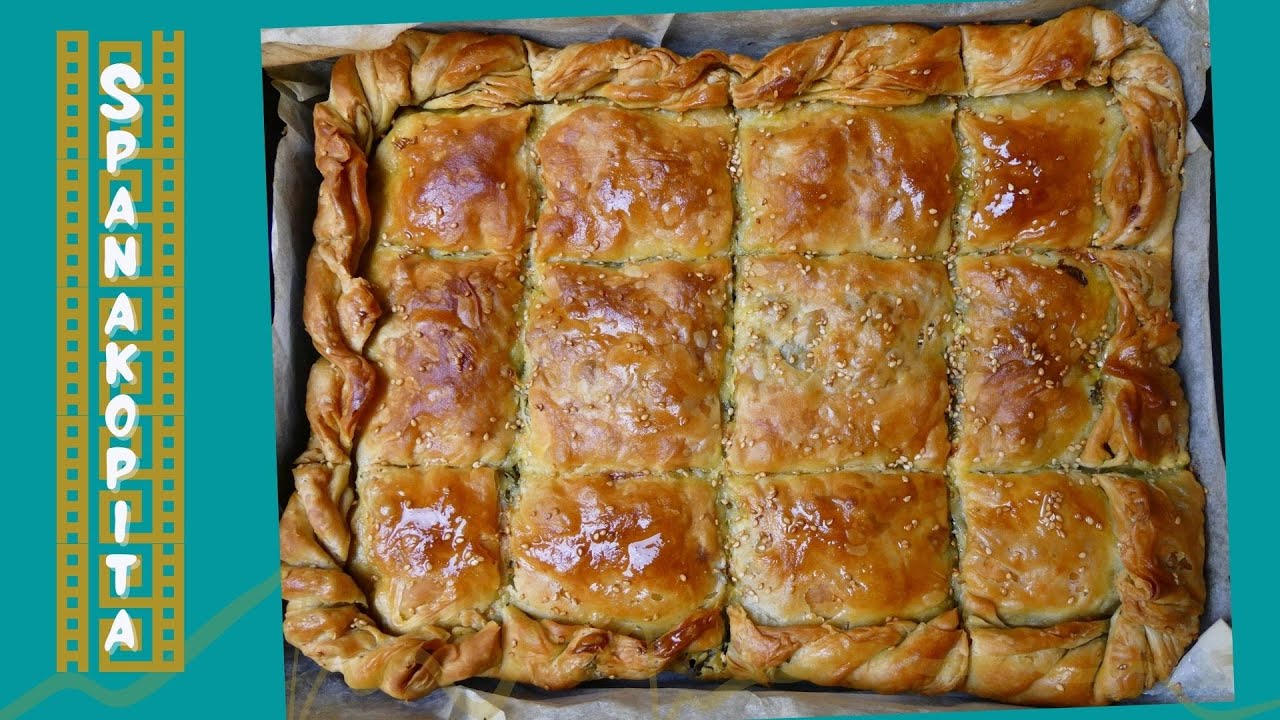 Step by step traditional Greek spanakopita  with homemade filo pastry