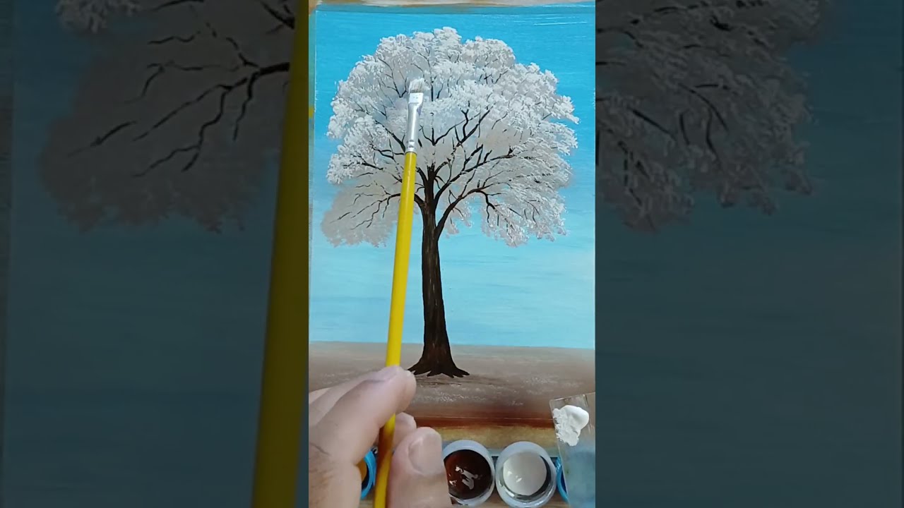 Como Pintar Paisagem com Árvore Branca fácil com técnica de pintura moderna 