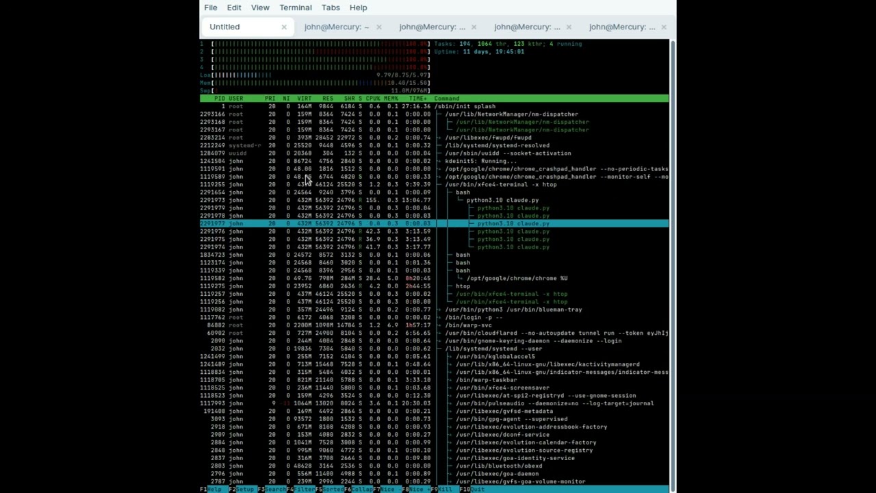 claude.ai running itself on pybrain3:
