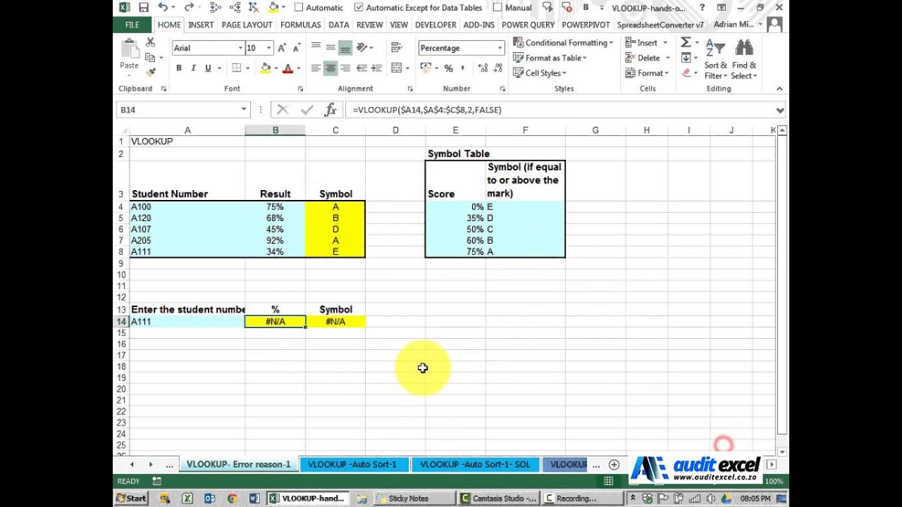 Hide VLOOKUP Error Message Exercise- Solution video link shown in description