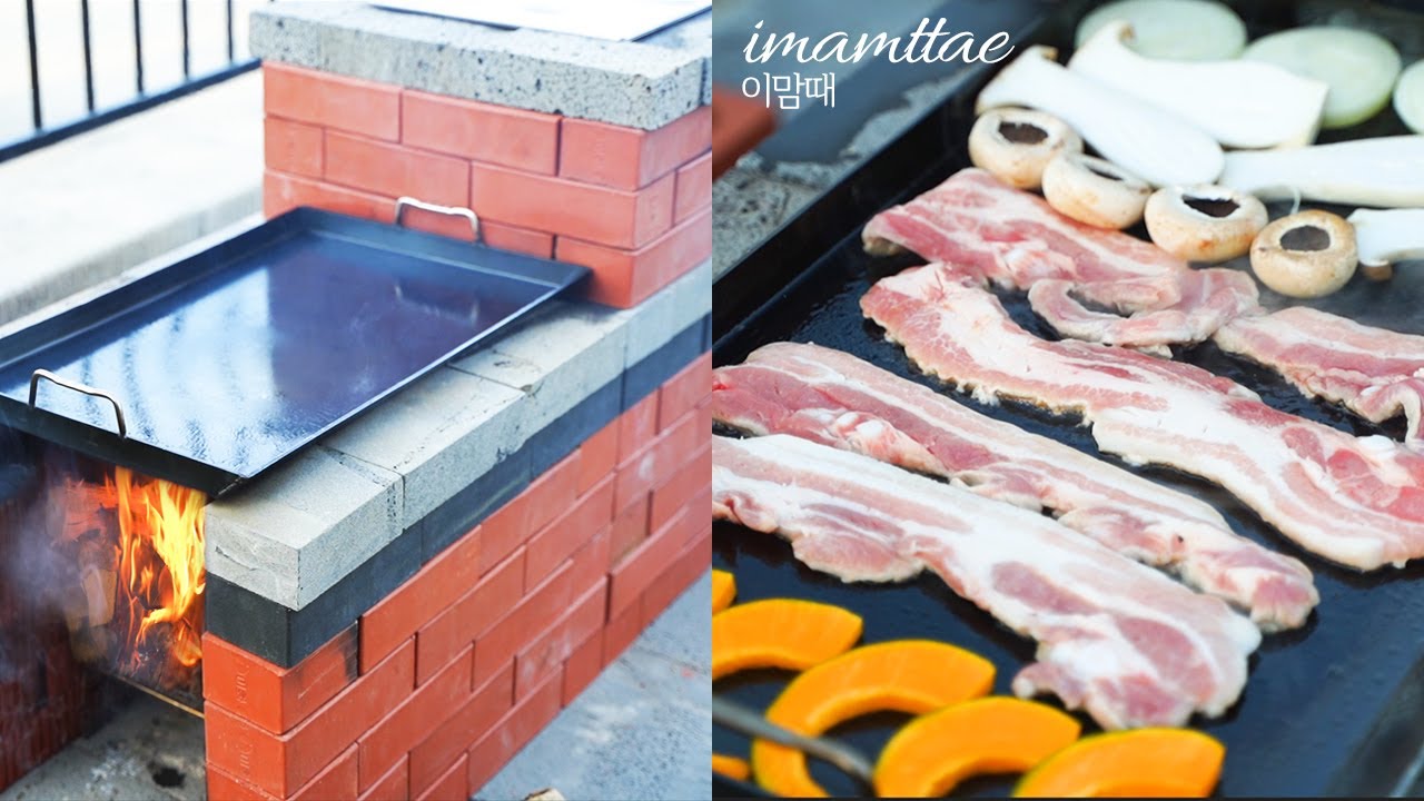 (SUB)🔥벽돌로 ‘철판그릴 2in1’ 만들기｜ How to make a 2in1 griddle grill with bricks｜삼겹살 모듬철판구이 + 된장국｜