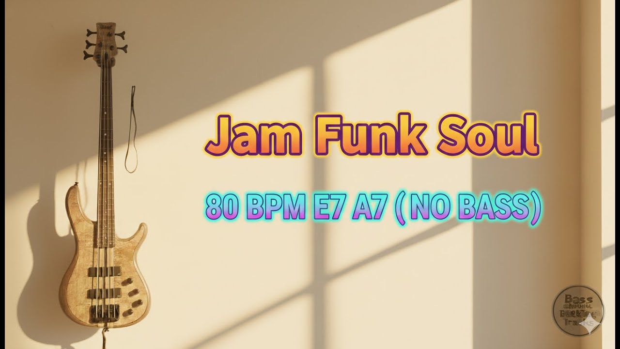 Bass Jam: Funk Soul Groove (80 BPM)  (NO BASS) A7  D7 (I7-IV7 Blues )