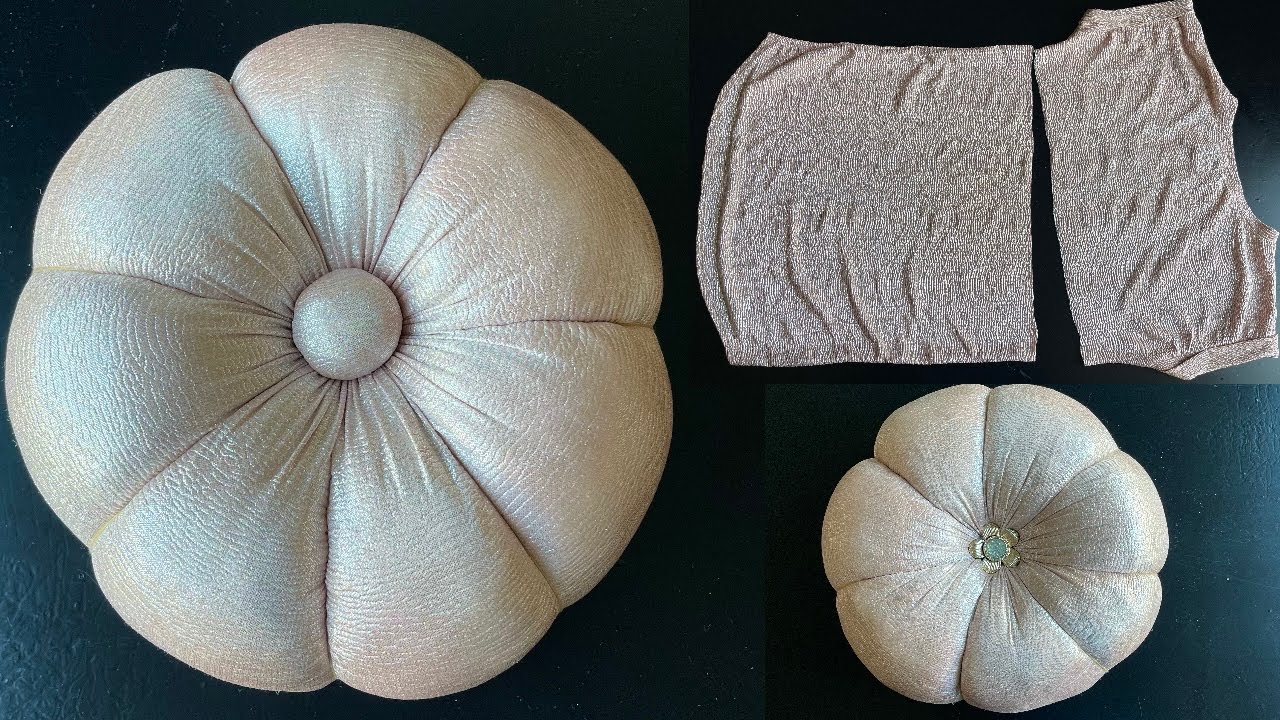 DIY Round Flower pillow || How to make round cushion with recycled T-shirt || Diy cushion tutorial