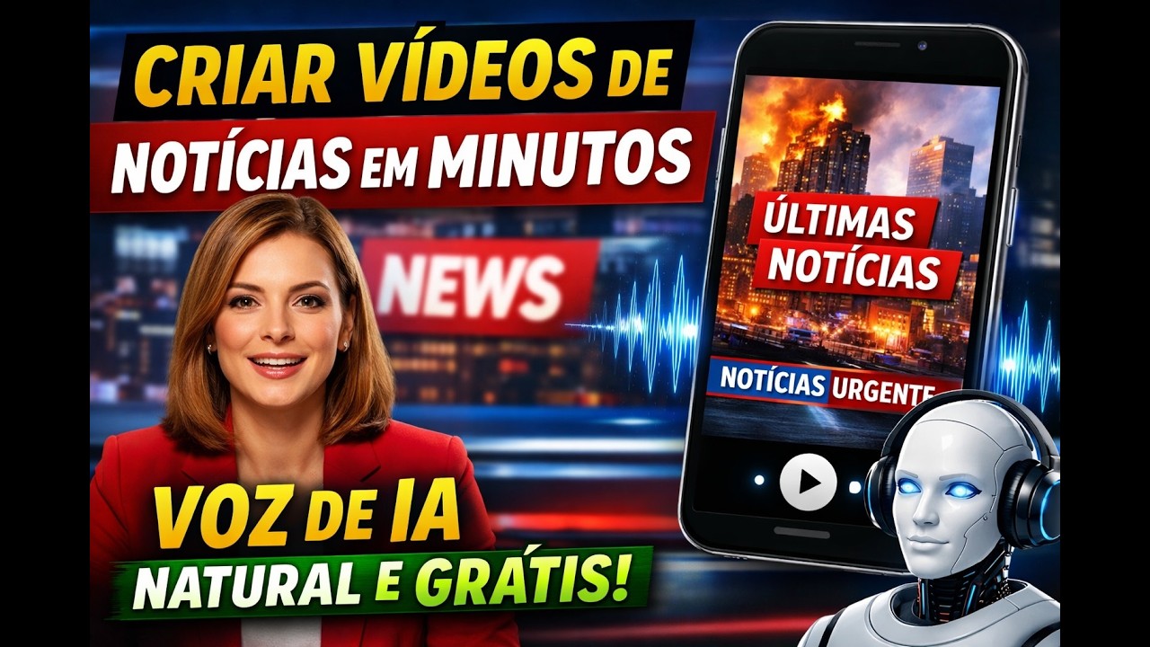 Como Criar Vídeos de Notícias em Poucos Minutos com Voz de IA Natural e Grátis (Qualquer Nicho)