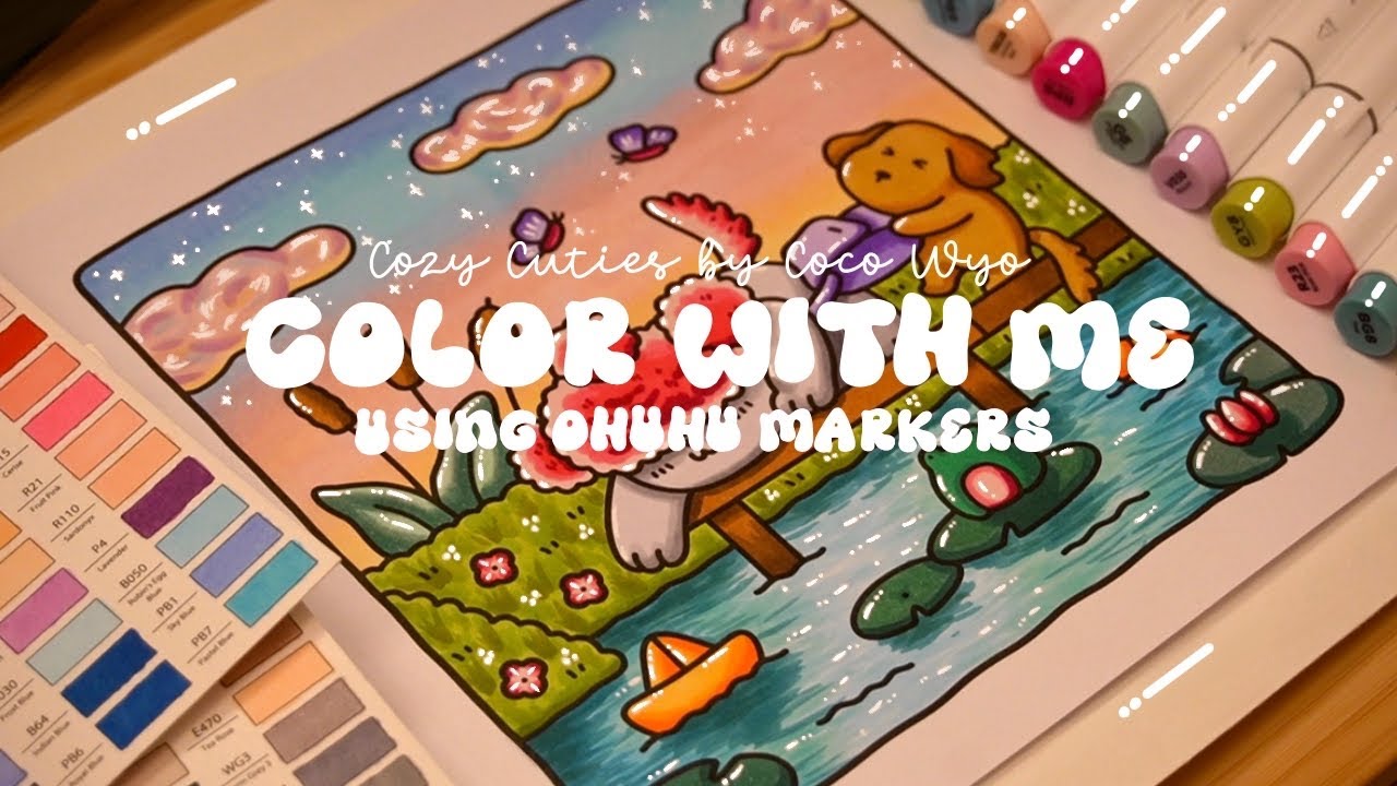 Color with me (ASMR) 🐶💕 'Cozy Cuties' by Coco Wyo using Ohuhu markers 🌱✏️ #adultcoloring #asmr