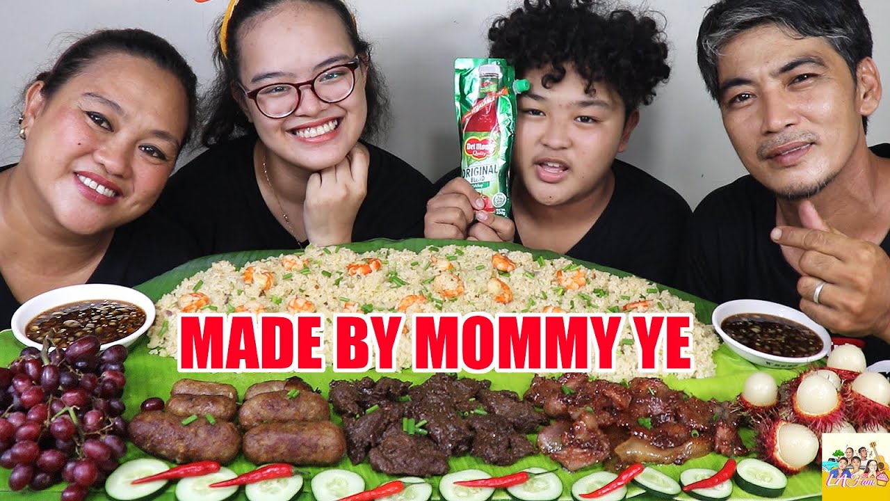 BEEF TAPA + PORK TOCINO + LONGGANISA + SHRIMP FRIED RICE! FILIPINO MUKBANG W/ LAFAM!