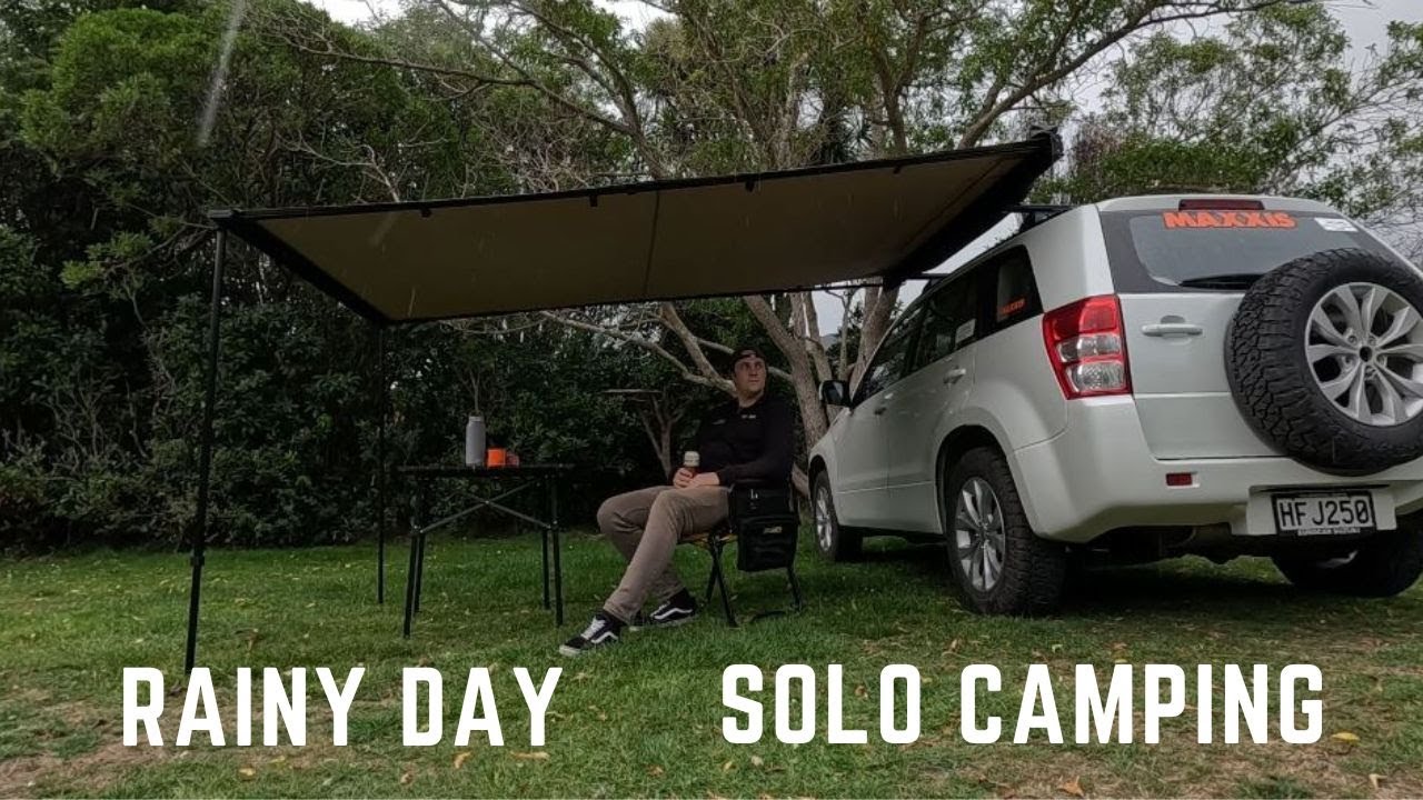 Solo Swag Camping on a Rainy and Windy Night
