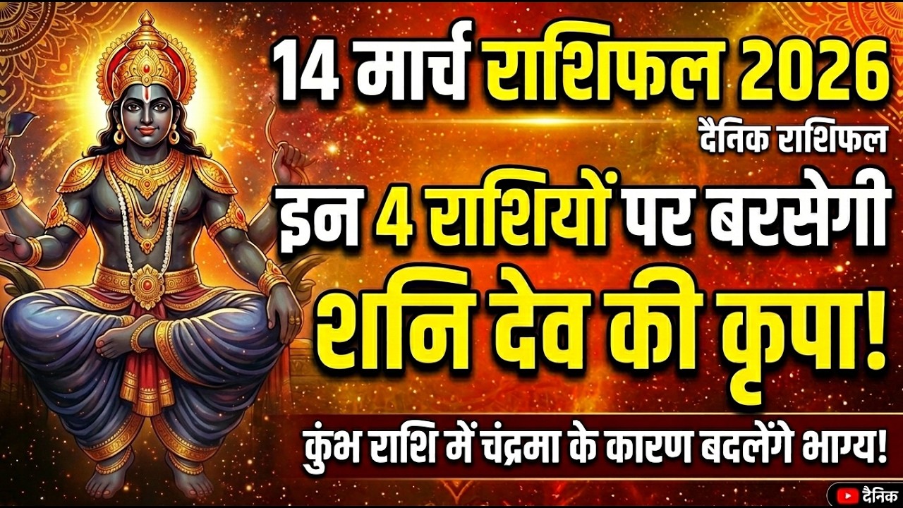 14 मार्च राशिफल 2026| कुंभ राशि में चंद्रमा! इन 4 राशियों पर शनि देव की विशेष कृपा | Dainik Rashifal