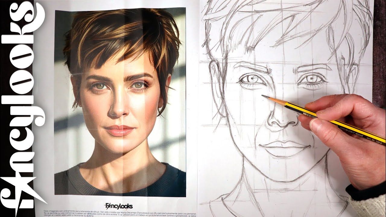 Tutorial detallado: Dibujar cara de mujer con esquema cuadrícula