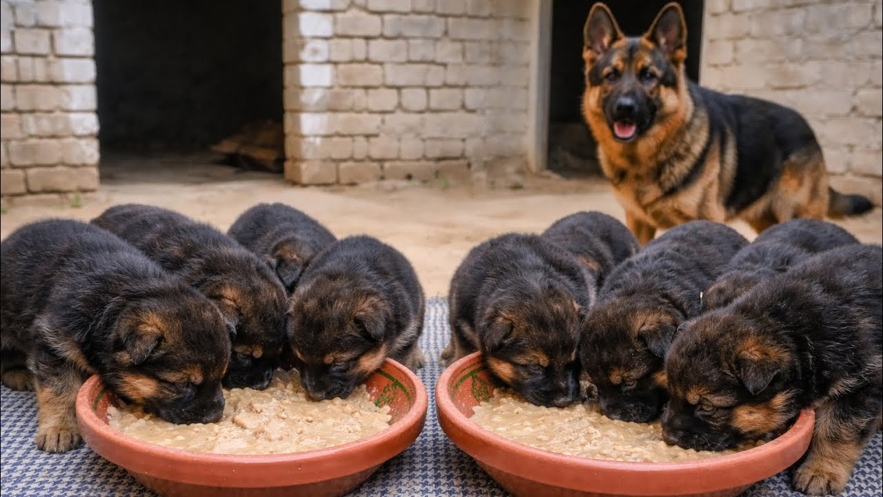 How to Feed 3 Week Old German Shepherd Puppies | First Starter Food with Mother Milk