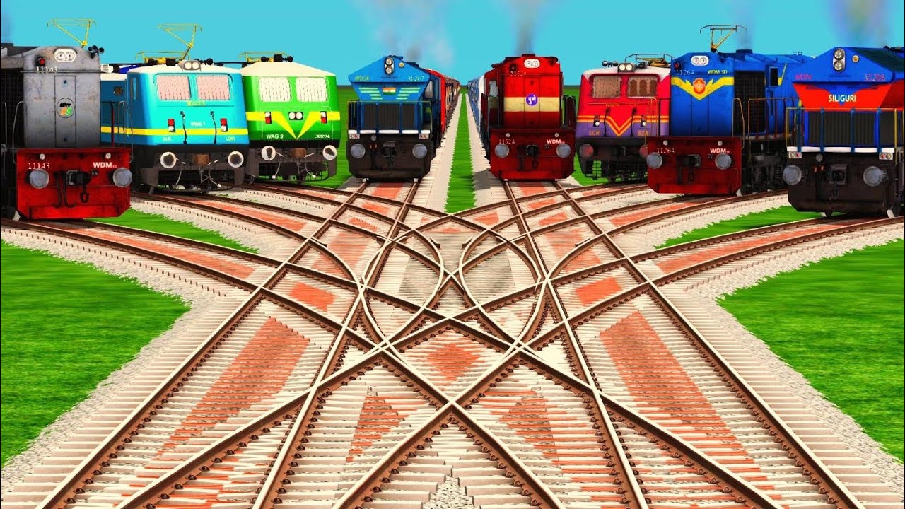 Train Crossing Railroad At High Graphics train cartoon l diamond  risky railroad crash l trainvideo