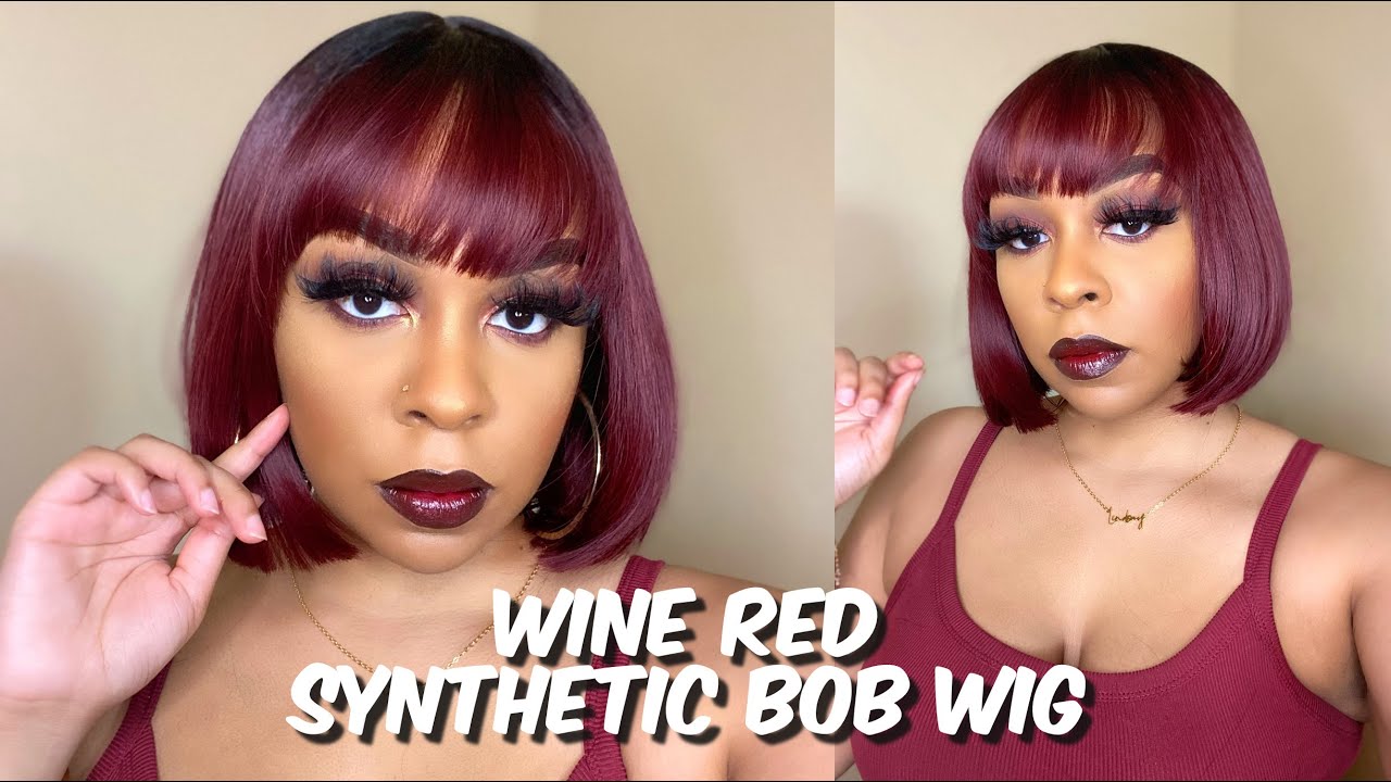 WINE RED SYNTHETIC BOB WIG | AFFORDABLE AMAZON WIG | Lindsay Erin