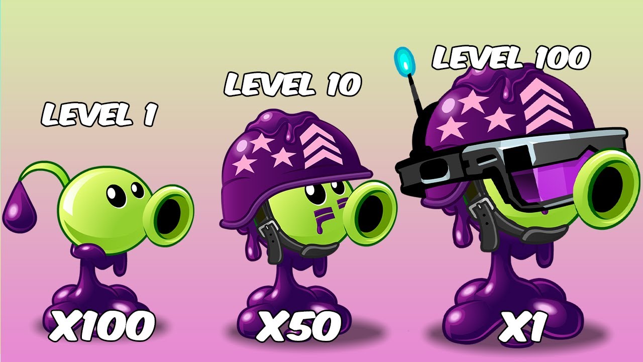 All Peashooter Plants Level 1 Vs Level Max Vs Level 100 Vs 10 Knight Zombies Level 10 - PvZ 2