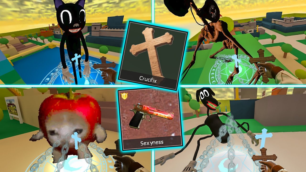 GMOD: THE CRUCIFIX AND MANY-MANY GUN VS 3D NEXTBOTS AND NPCs (On Roblox Map) | Garry's mod