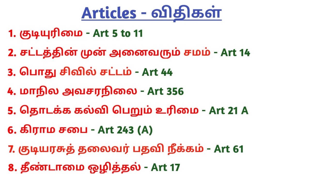 Important Articles of Indian Constitution | Top 100 | முக்கிய சட்டப்பிரிவுகள் | Polity | 5 Second gk