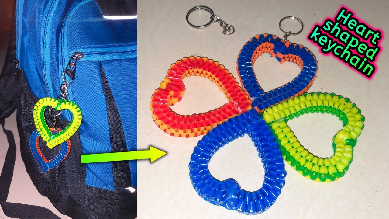 Heart Keychain in 20 minutes | Plastic Wire Craft | key-chain for school bag | சாவி கொத்து |