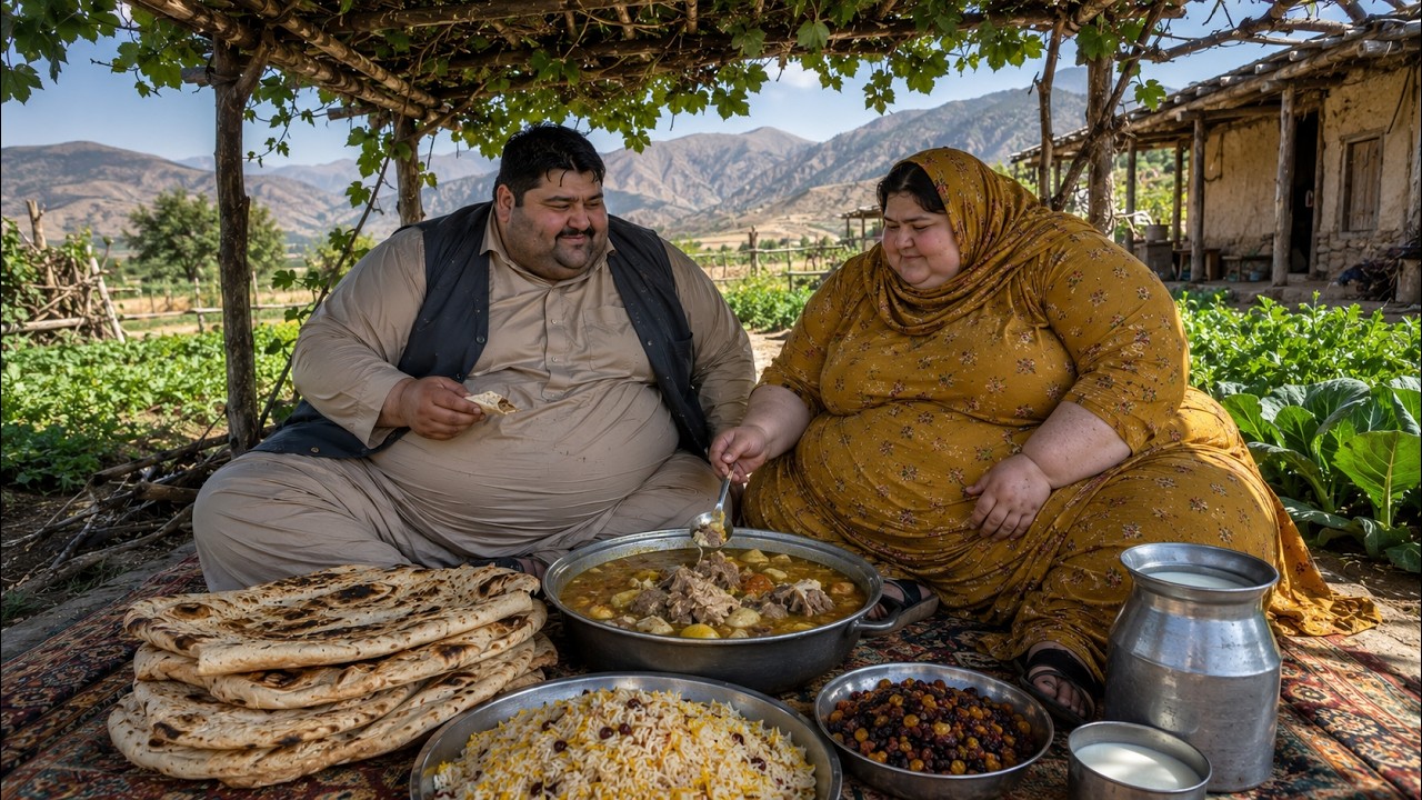 Iran Village Life | Cooking Lamb & Bean Soup with Fresh Baked Bread and Raisins