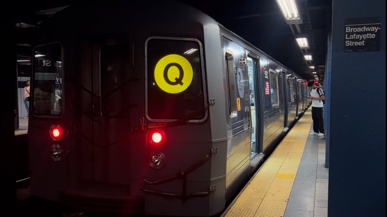 IND 6th Ave Line: (A) (C) (D) (F) (Q) (R) Train @ Bway-Lafayette (R46, R68, R68A, R160, R179, R211A)