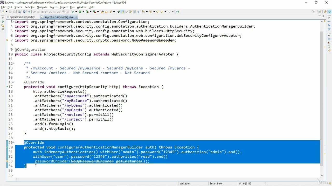 001 Configuring users using inMemoryAuthentication