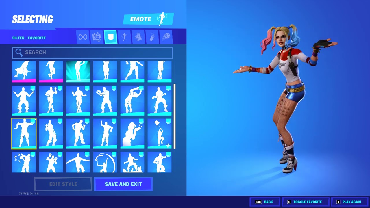 fortnite HARLEY QUINN doing RARE emotes in locker for TIKTOK (vibin, glyphic AND MORE)
