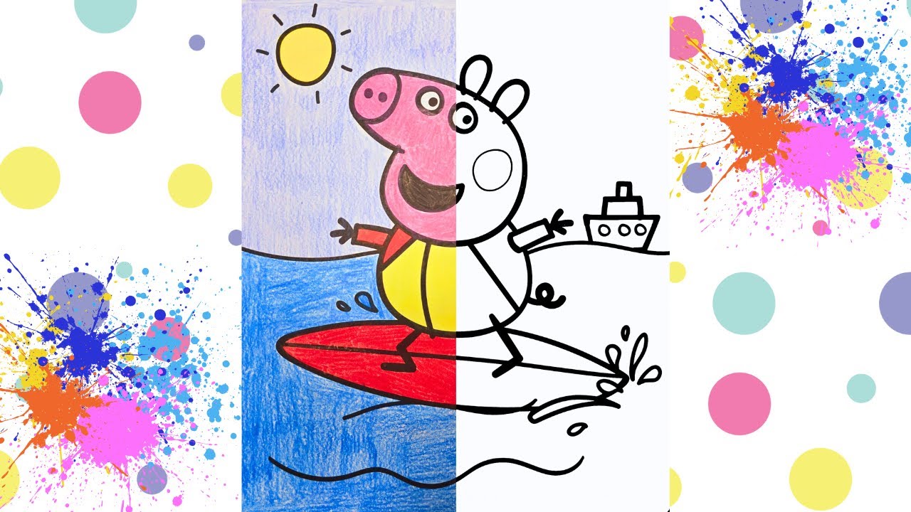 Peppa  Pig Surfing Colouring