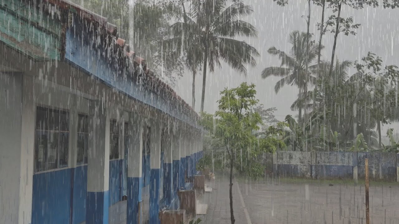 Heavy Rain and strong wind Pouring Over a Quiet Village – Real Rain Sounds ASMR for Deep Sleep