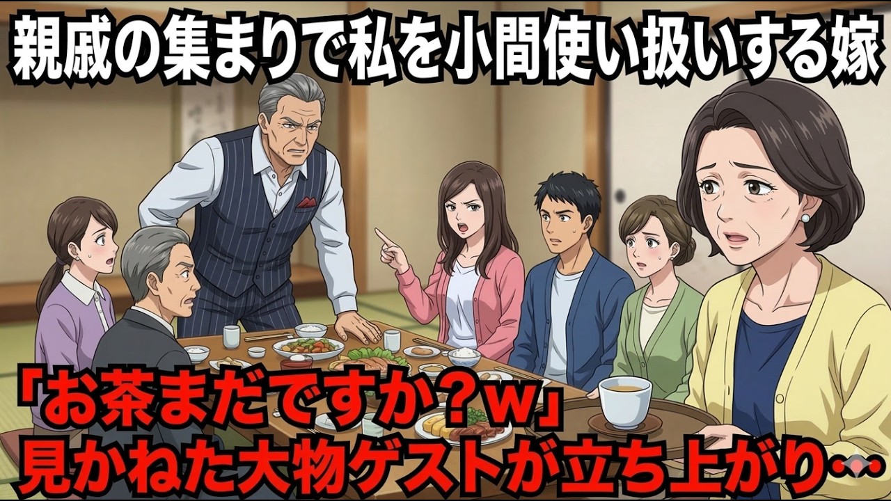 【スカッと】親戚の集まりで私を小間使い扱いする嫁「お茶まだですか？ｗ」→ 見かねた大物ゲストが立ち上がり…