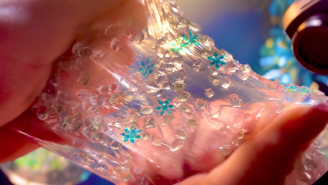 【SlimeASMR】透け雪結晶クリアスライム˚✧₊ガラスサンドゴリゴリスライムやメラミンスポンジスライム切る音など総集編˚✧₊【音フェチ】