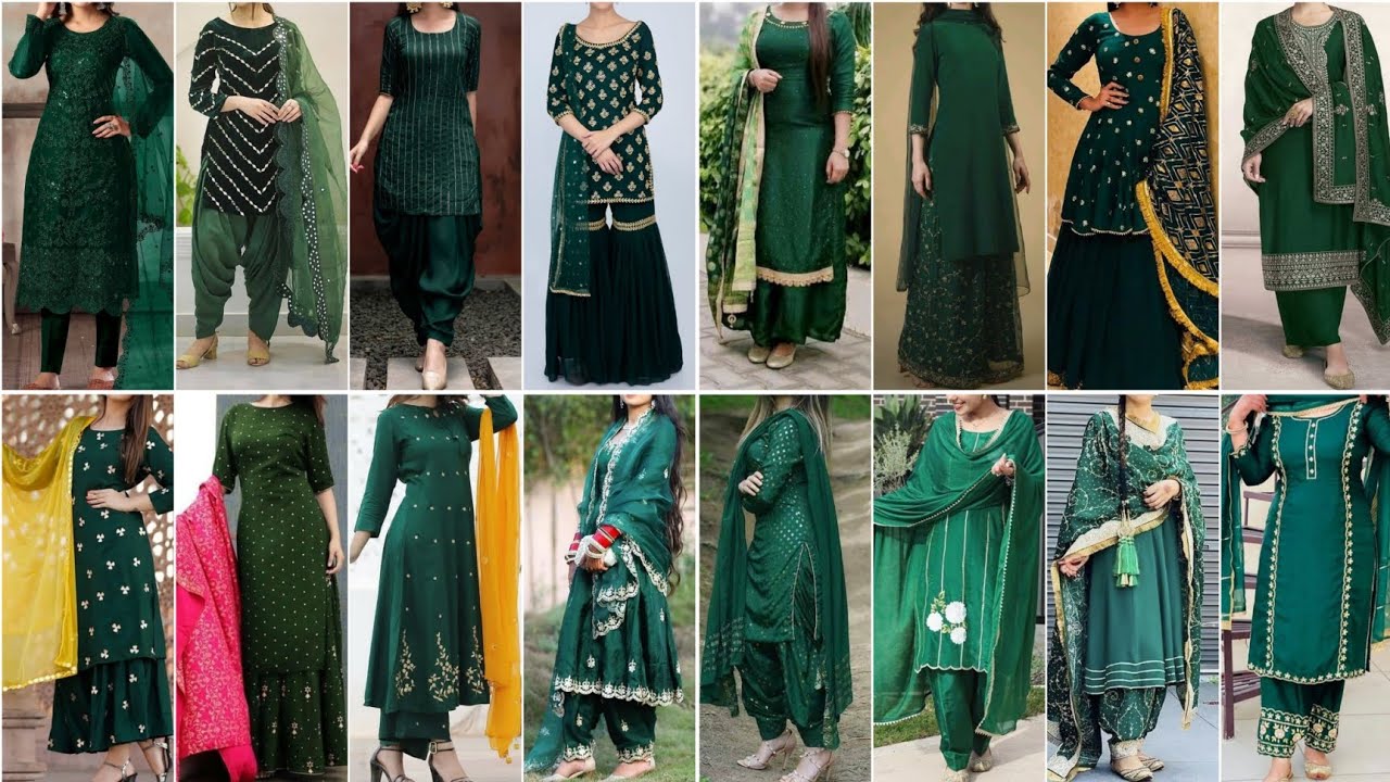 Beautiful Green 💚 Punjabi Suit Design Ideas For Girls 2023 | Dark Green Colour Combination
