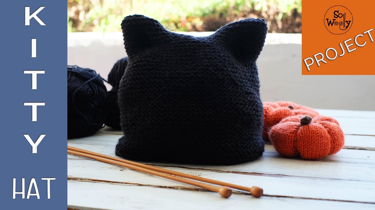 How to knit the easiest Kitty Cat Hat for Halloween (12 months - adult size) - So Woolly