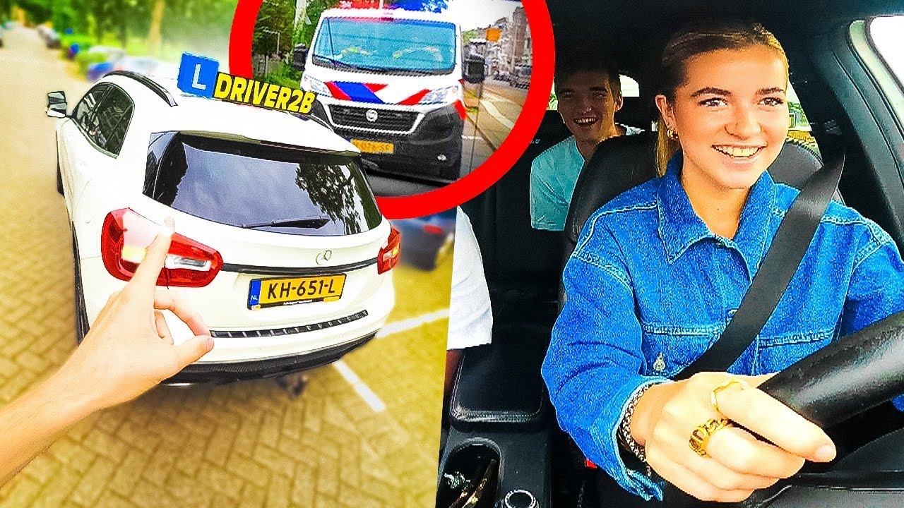MEE MET HAAR EERSTE OFFICIËLE RIJLES! GELIJK POLITIE ACHTER ONS!😂