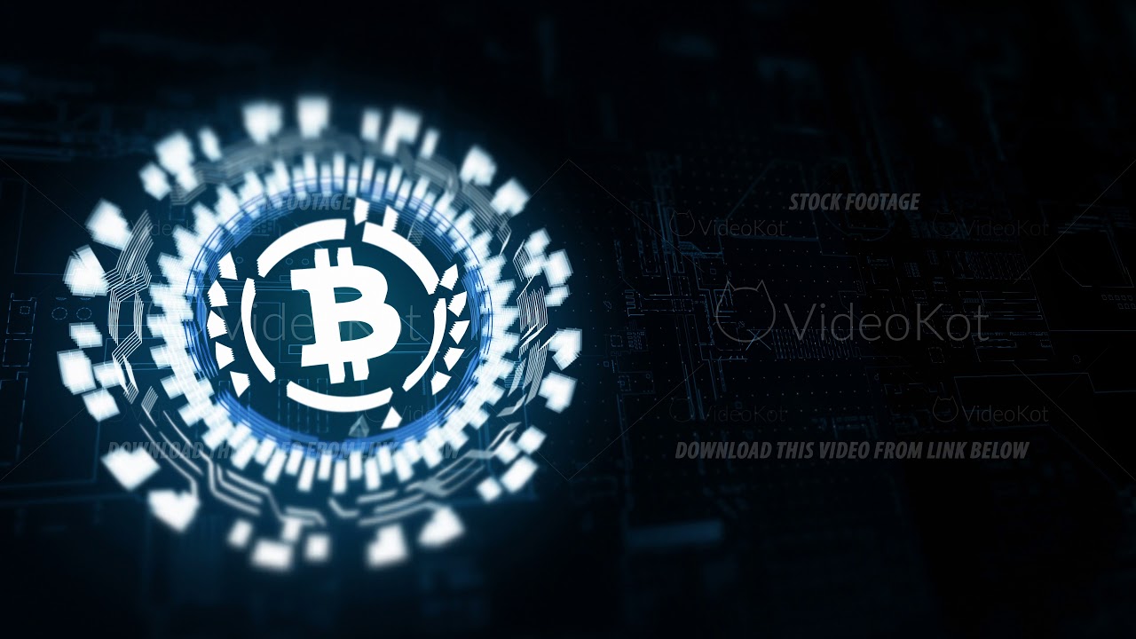 Blue circular hologram rotating bitcoin