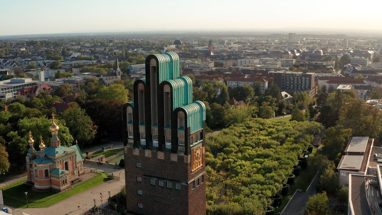 Darmstadt & Mathildenh&ouml;he Drone Footage 🇩🇪- [4K] Stock Footage Luftaufnahmen UNESCO-Weltkulturerbe