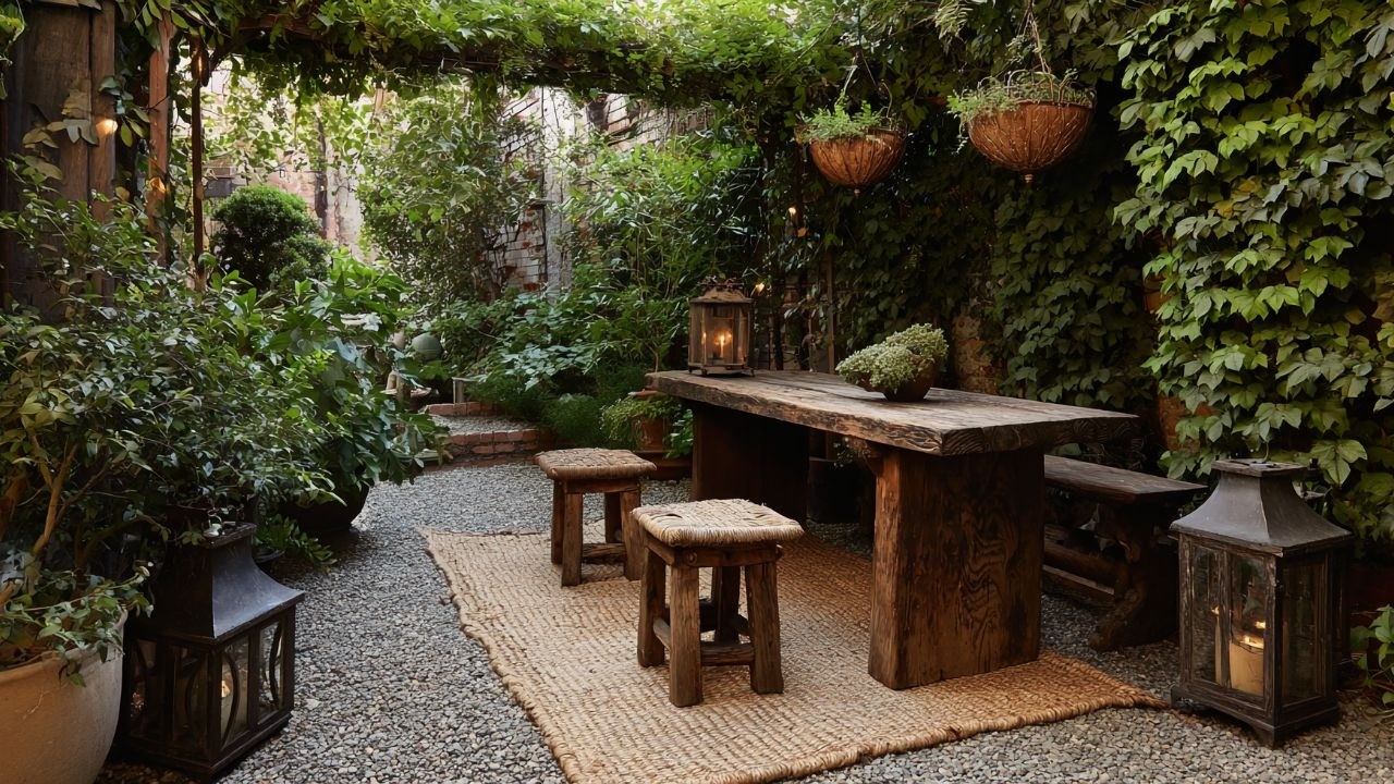 Create Small Outdoor Space Sanctuary - Rustic Patio Garden Using Natural Material