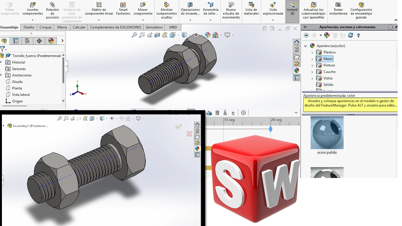 Solidworks Tornillo- tuerca Pieza 16 (Parte 1)