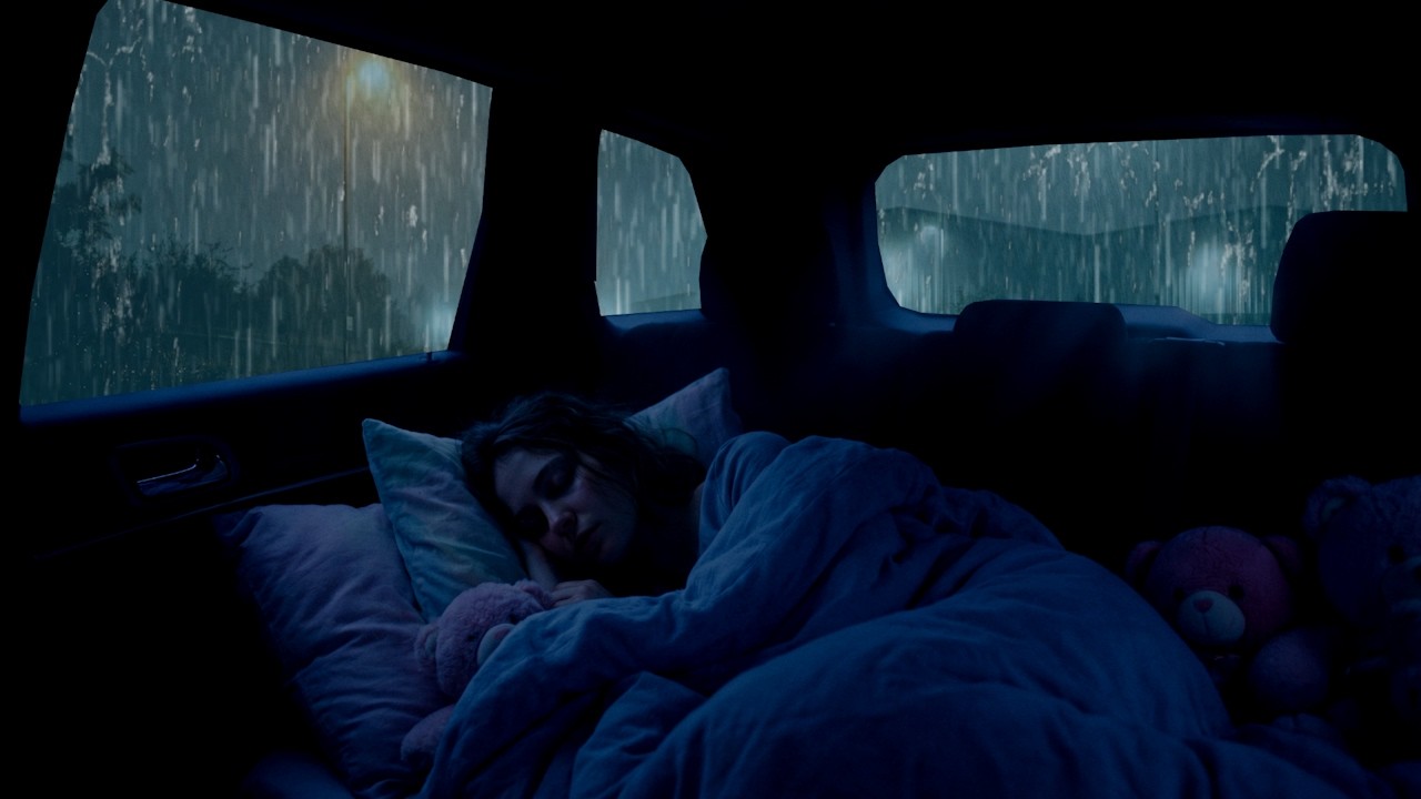 Heavy Rain & Rolling Thunder from Inside Car at Night | Deep Sleep ASMR