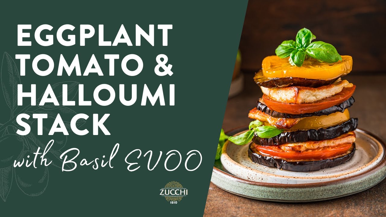 Roasted Eggplant Tomato & Halloumi Stacks