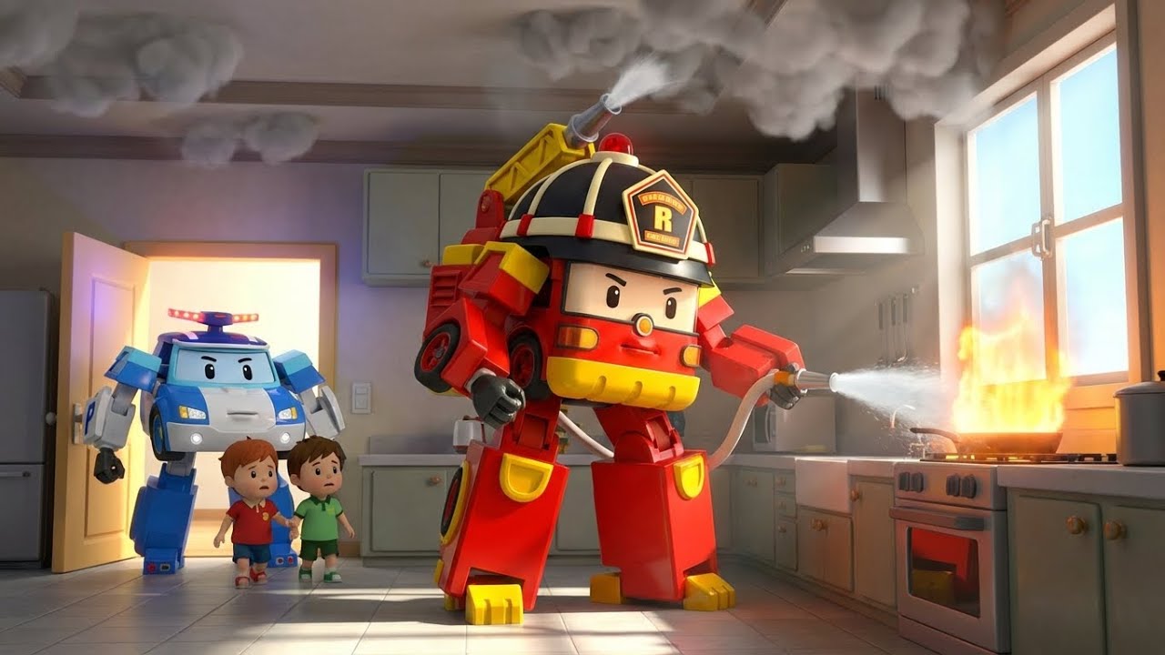 🚒 KITCHEN FIRE! Roy to the Rescue! 🚨 Robocar Poli Safety Series & STEM for Kids