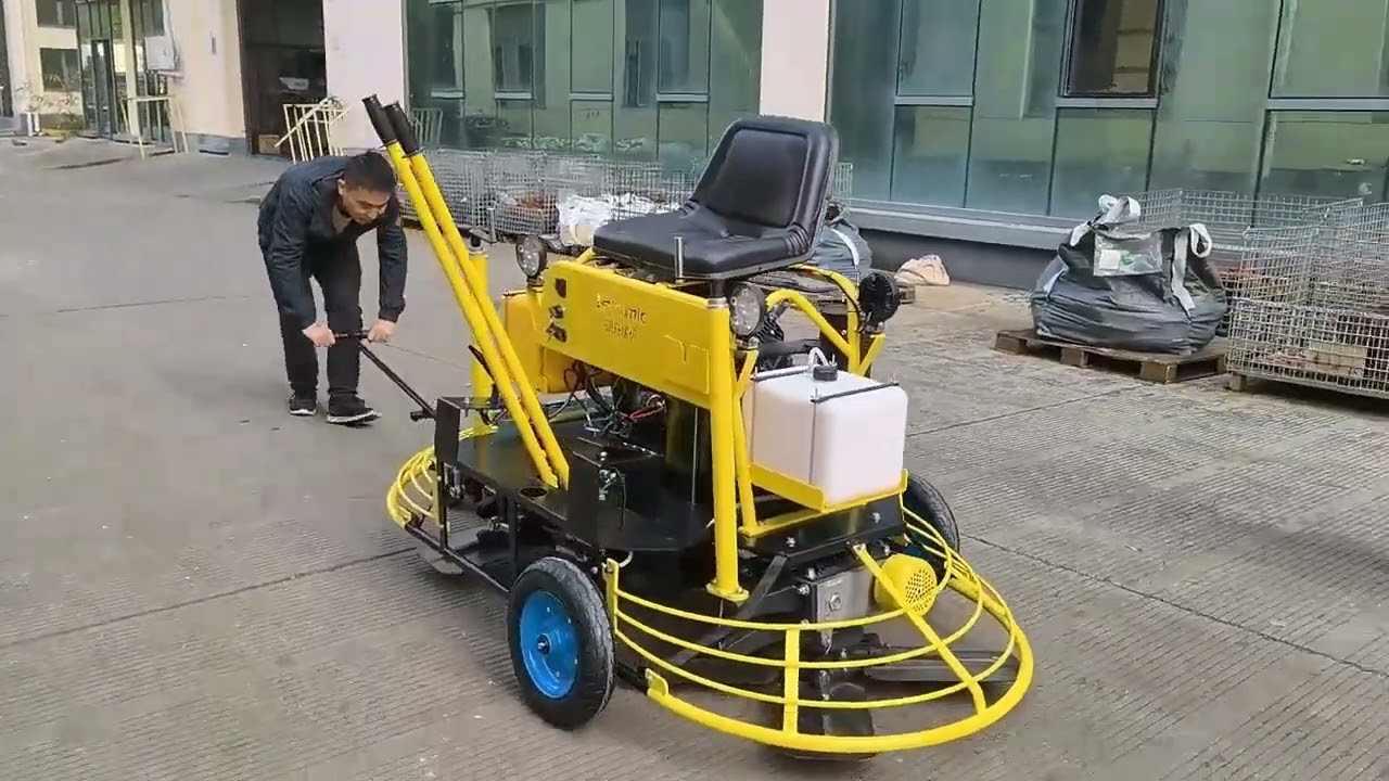 QUM-80 HIGH SPEED CONCRETE RIDE-ON DOUBLE DISC POWER TROWEL Wheel mounting video