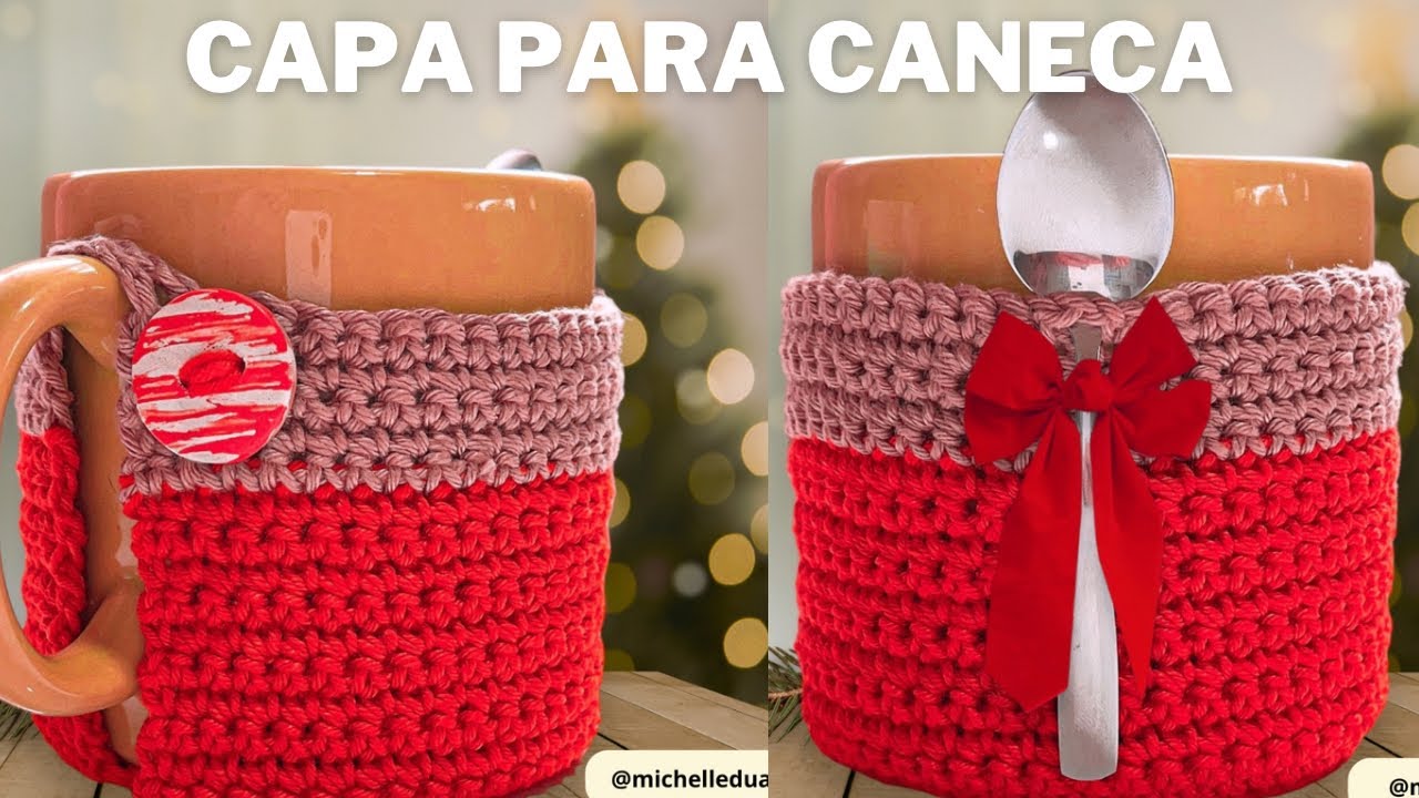 🎄💫Capa para Caneca de Crochê com suporte para colher.