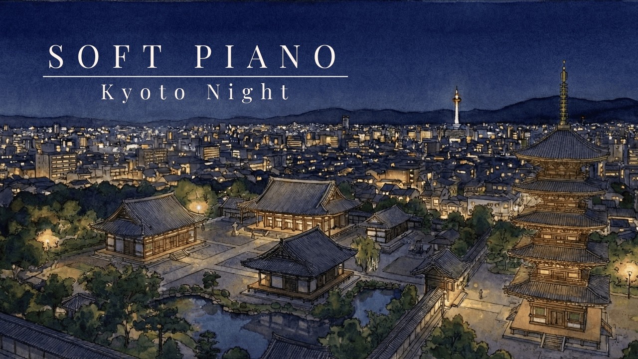 3 Hour Study Music – Night Study (Dark Academia) Soft Piano | Kyoto Gion Evening Stillness