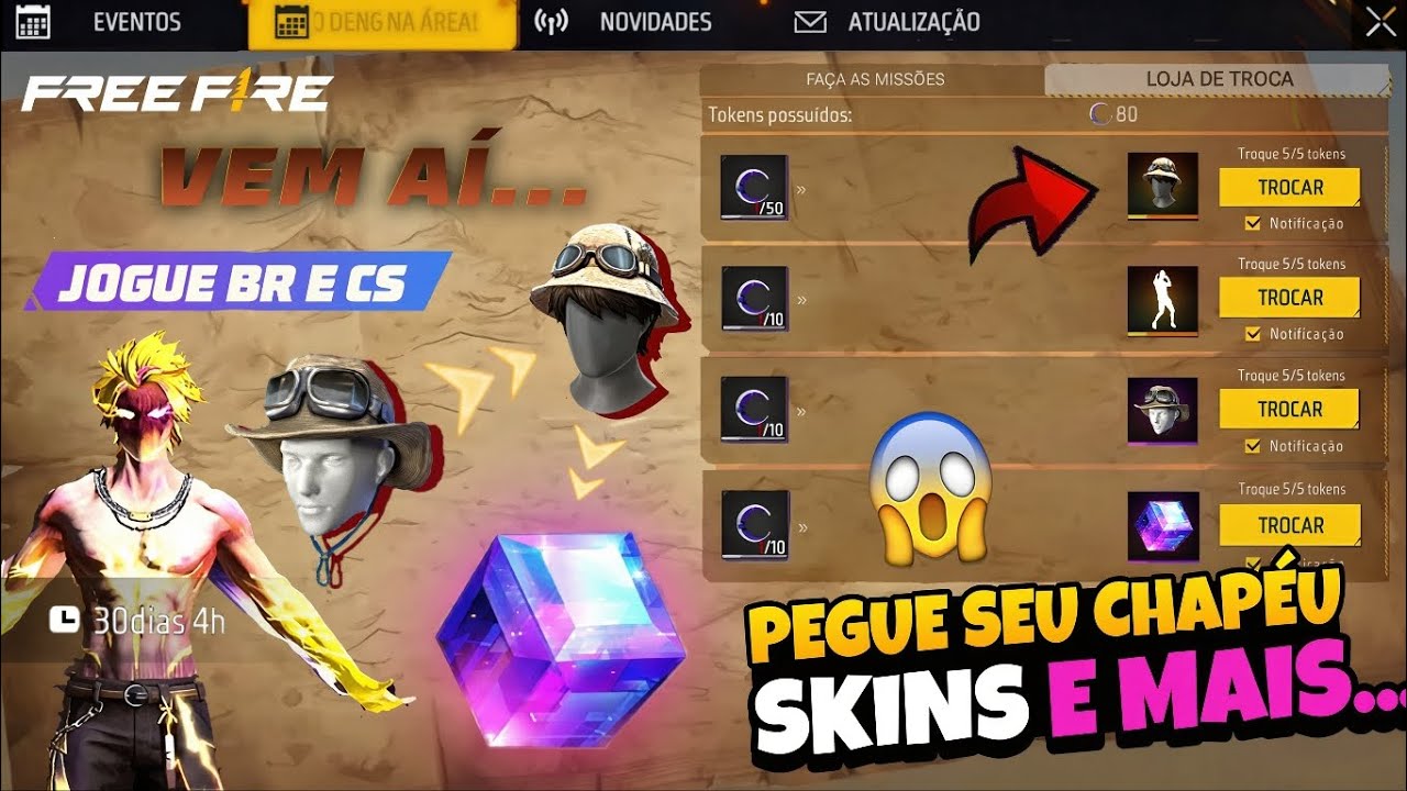 COISA BOA!! PEGUE SEU CHAPÉU, CUBO GRÁTIS DE NOVO? SKIN DO PARADOXO E MAIS NO FREE FIRE