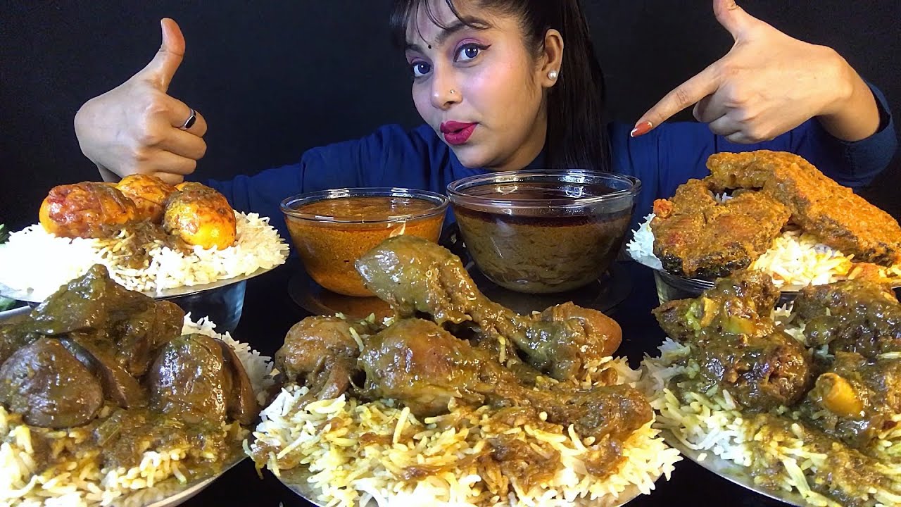 ASMR EATING MUTTON CURRY,CHICKEN CURRY,FISH CURRY,KALEJI CURRY,EGG CURRY WITH BASMATI RICE | MUKBANG