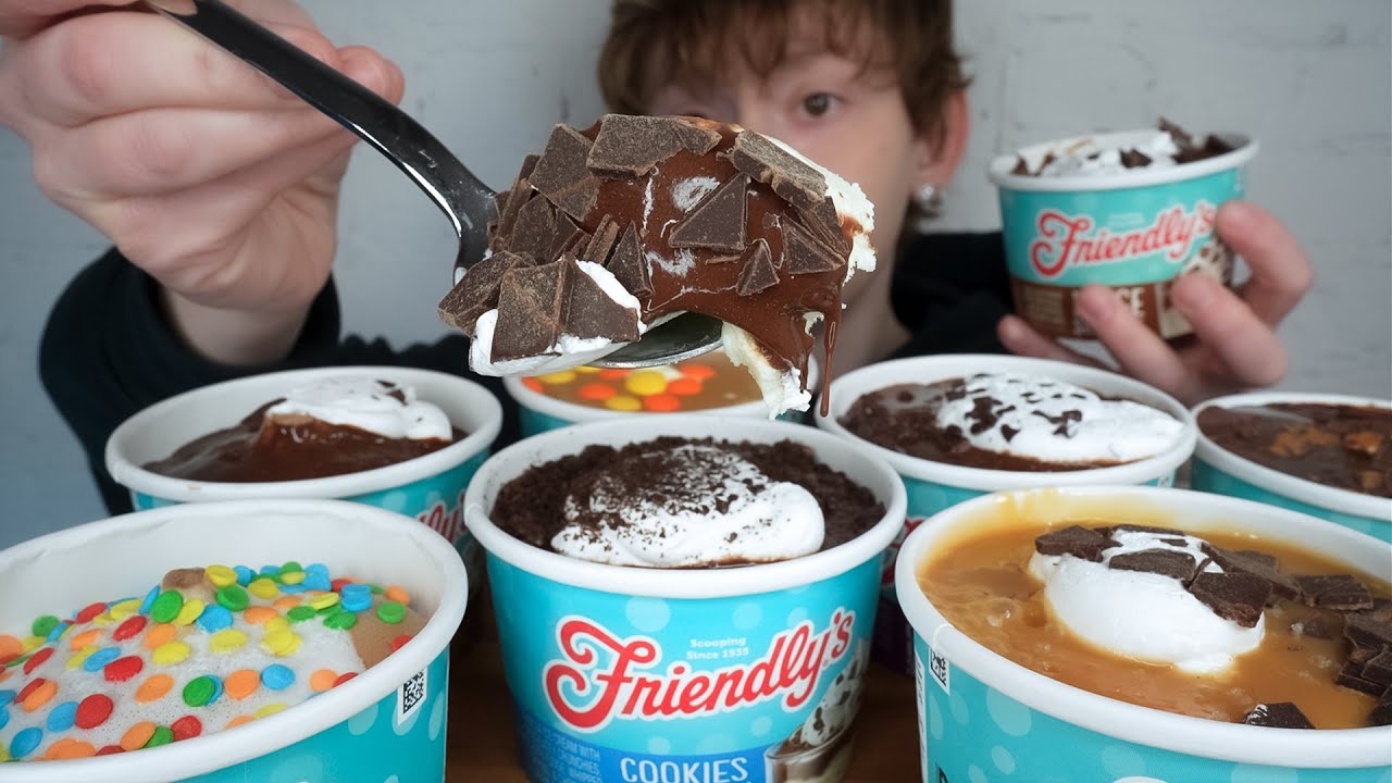 ASMR ICE CREAM SUNDAE CUPS DESSERT MUKBANG *BIRTHDAY CAKE, COOKIE DOUGH, CHOCOLATE FUDGE, CARAMEL 먹방