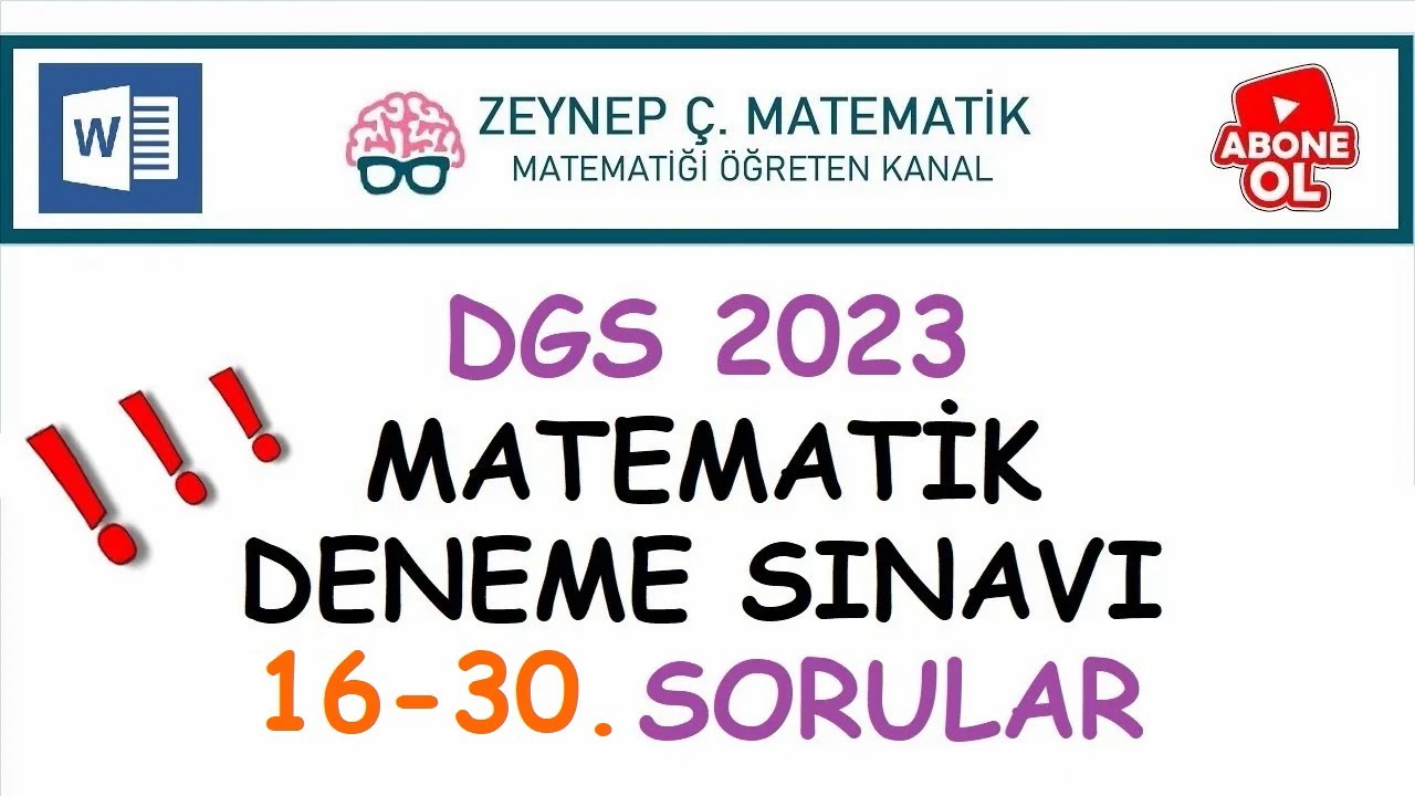 DGS 2023 HAZIRLIK - SON 3 YILIN SORULARININ BENZERLERİNDEN MATEMATİK DENEME SINAVI (16-20. SORULAR)