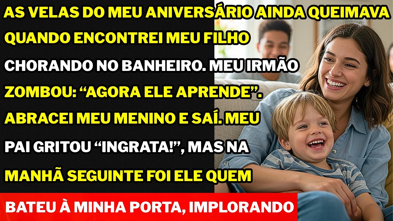 No meu ANIVERSÁRIO, ACHEI MEU FILHO CHORANDO no banheiro — meu irmão murmurou frio: 