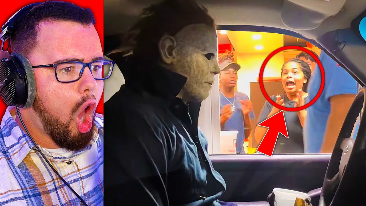 Розыгрыш Майкла Майерса в автокафе (Страшные видео в Tik Tok)