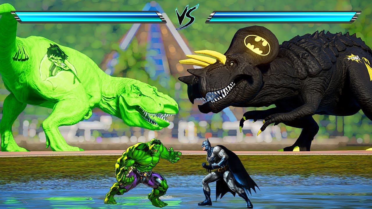 Hulk T-Rex, Batman Ultimasaurus, Ironman Dinosaurs Fight - Jurassic World Evolution (4K 60FPS)